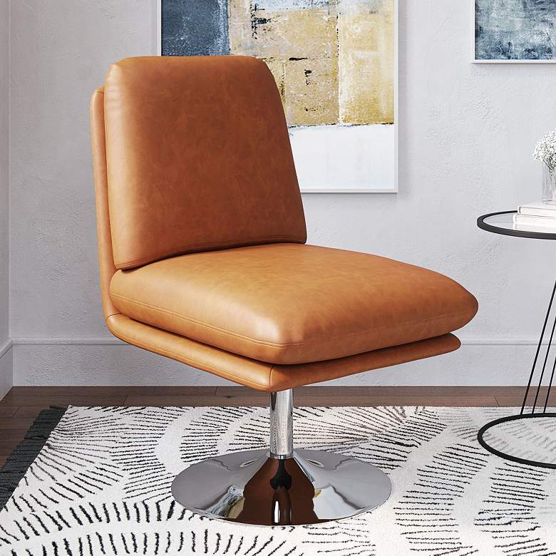 Image 1 Zuo Rory Brown Faux Leather Swivel Accent Chair