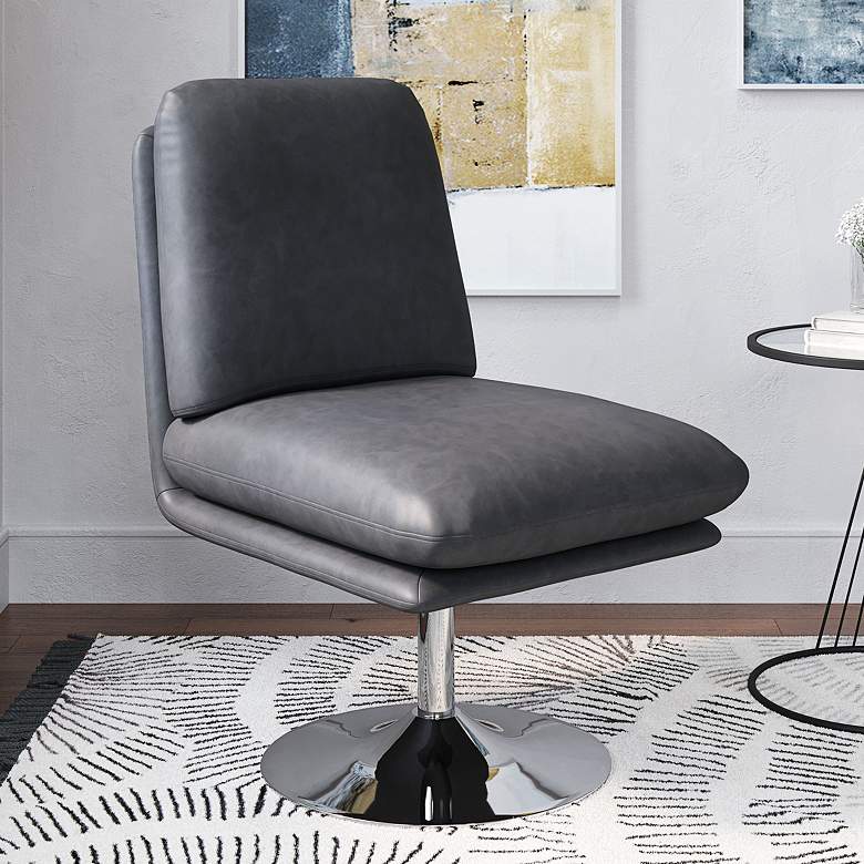 Image 1 Zuo Rory Gray Faux Leather Swivel Accent Chair