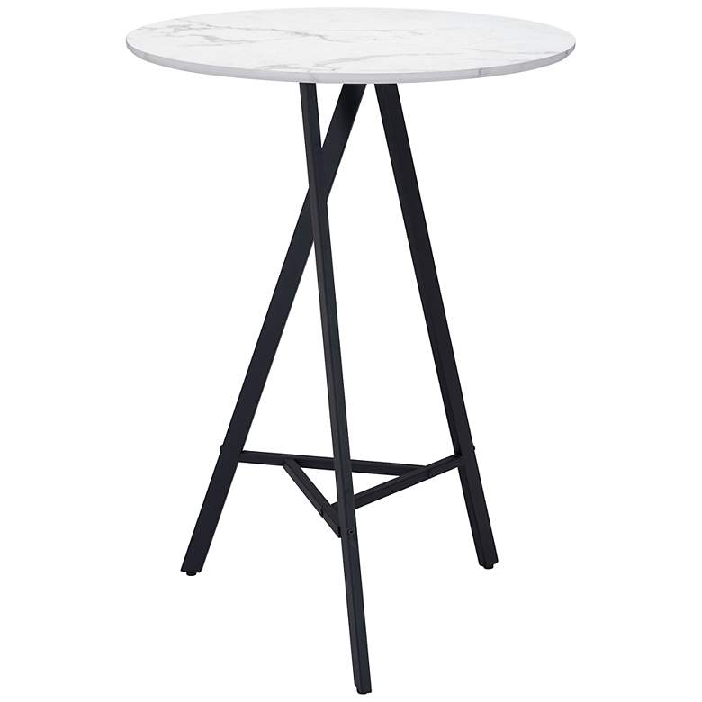 Image 1 Zuo Rouen 31 1/2 inch Wide Faux Marble Top Black Tripod Base Bar Table