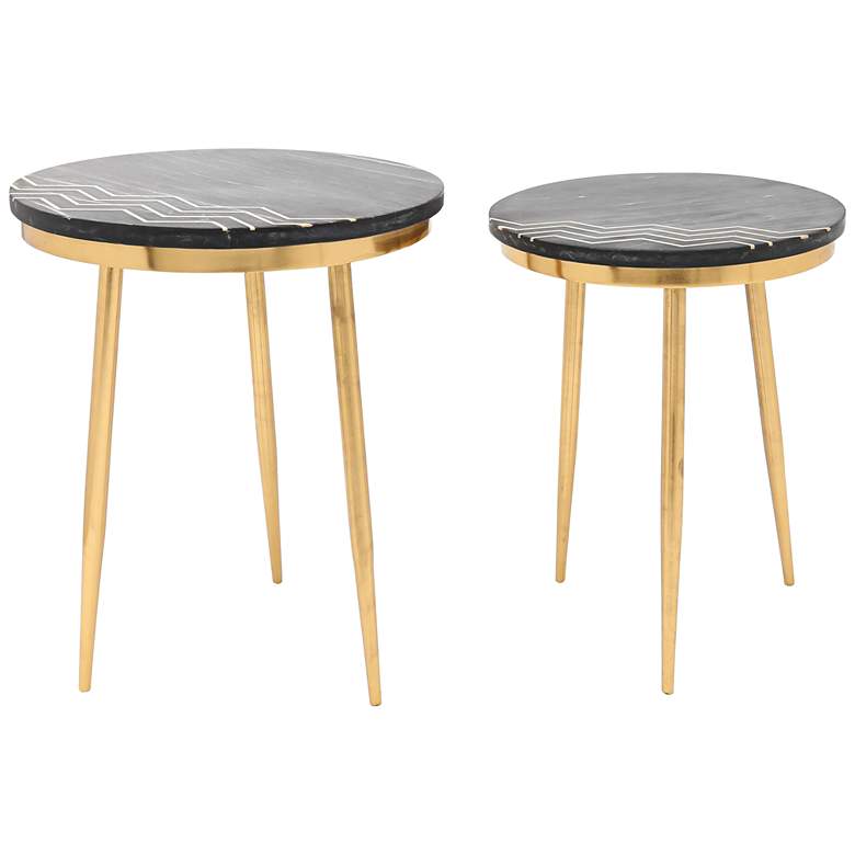 Image 1 Zuo Rumi Black Marble Round Modern Accent Tables - Set of 2