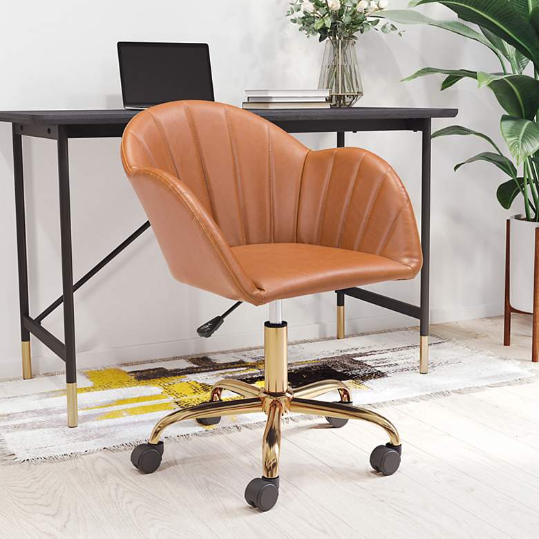 Image 1 Zuo Sagart Tan Faux Leather Adjustable Swivel Office Chair
