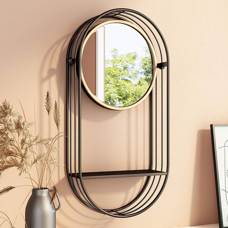 Zuo Saroni Gray and Gold 15&quot; x 28&quot; Wall Mirror with Shelf