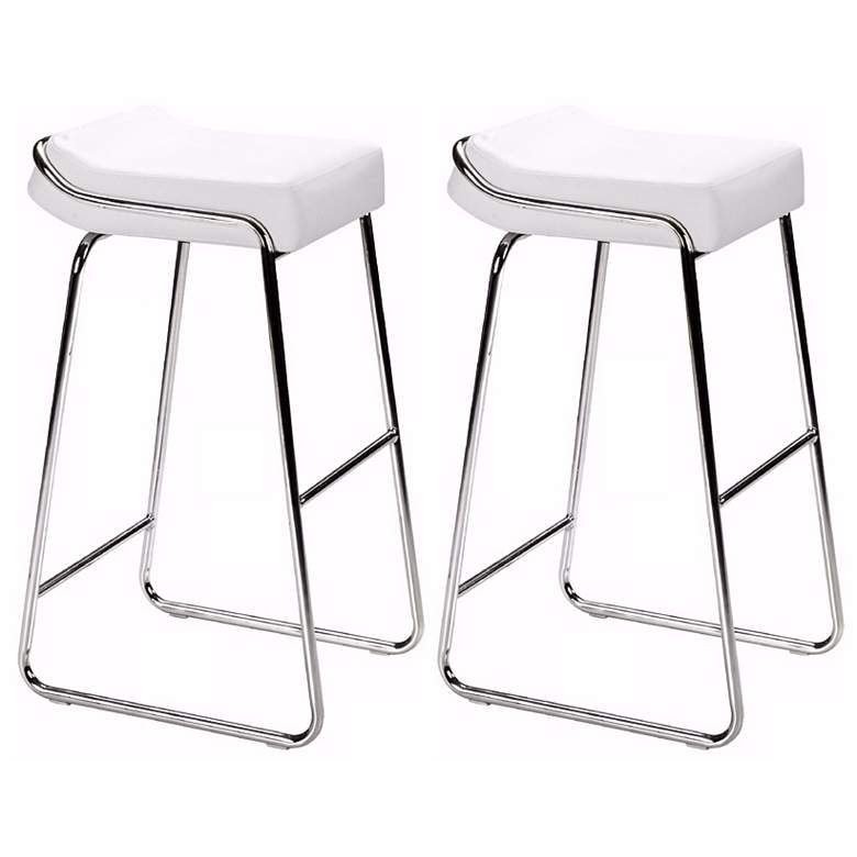 Image 1 Zuo Set of Two White Wedge 32 inch High Barstools