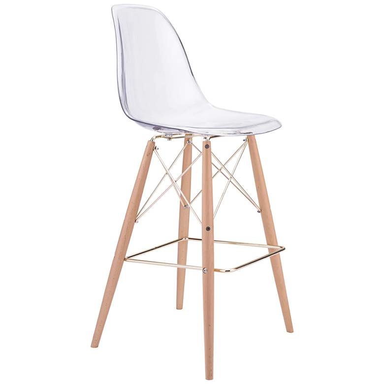 Image 1 Zuo Shadow 29 1/2 inch Transparent Seat Beech Wood Bar Chair