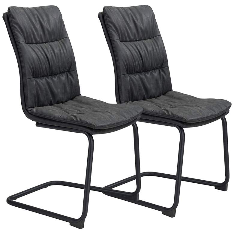 Image 1 Zuo Sharon Vintage Black Faux Leather Dining Chairs Set of 2