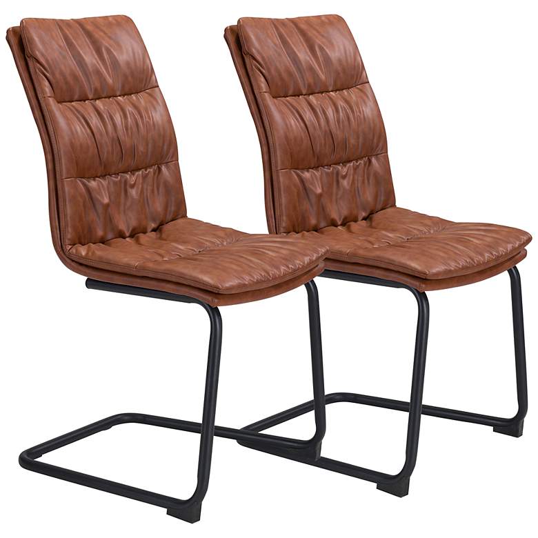 Image 1 Zuo Sharon Vintage Brown Faux Leather Dining Chairs Set of 2