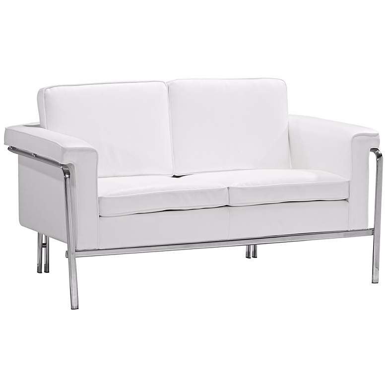 Image 1 Zuo Singular White Leatherette and Chrome Love Seat