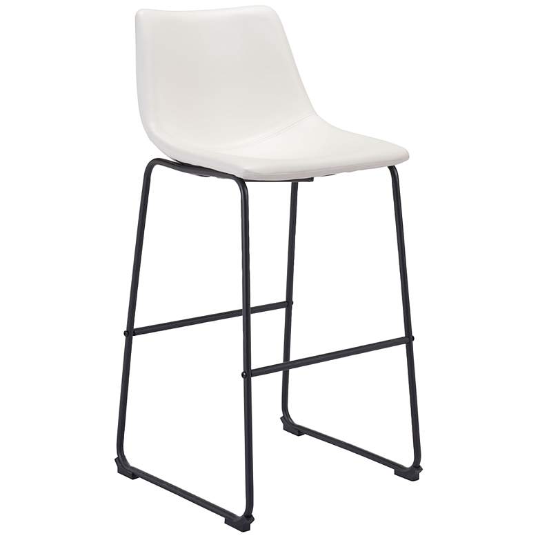 Image 1 Zuo Smart 29" Distressed White Faux Leather Bar Stool