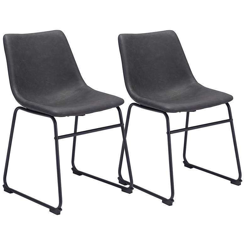 Image 2 Zuo Smart Charcoal Faux Leather Dining Chairs Set of 2