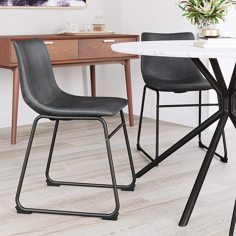 Image 1 Zuo Smart Charcoal Faux Leather Dining Chairs Set of 2