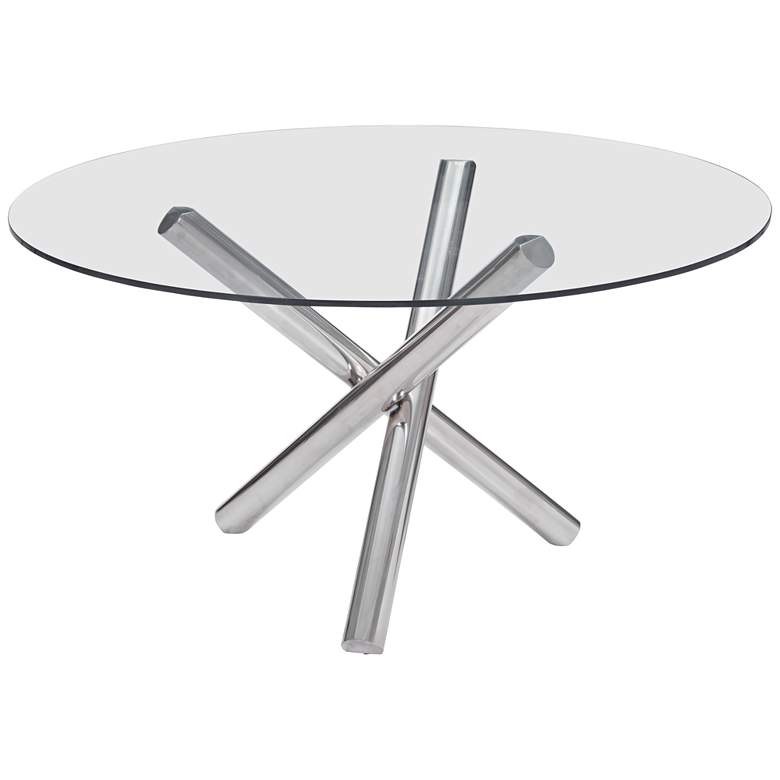 Image 1 Zuo Stant 54 1/4 Wide Chrome Tripod Round Glass Dining Table