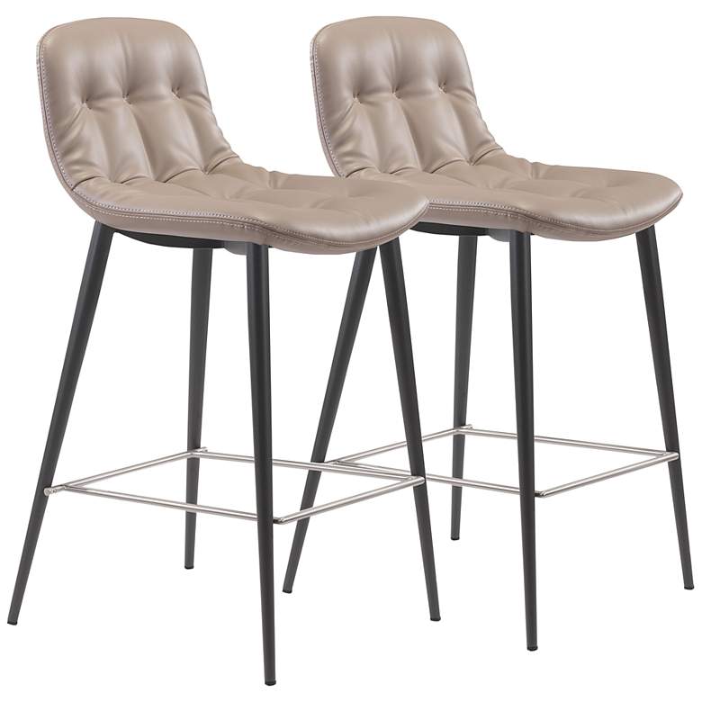 Image 1 Zuo Tangiers 26 1/2" Taupe Tufted Counter Stools Set of 2