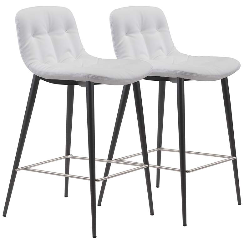 Image 1 Zuo Tangiers 26 1/2" White Tufted Counter Stools Set of 2