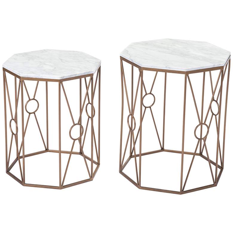 Image 1 Zuo Tilly Gold Steel and White Marble Side Tables Set of 2
