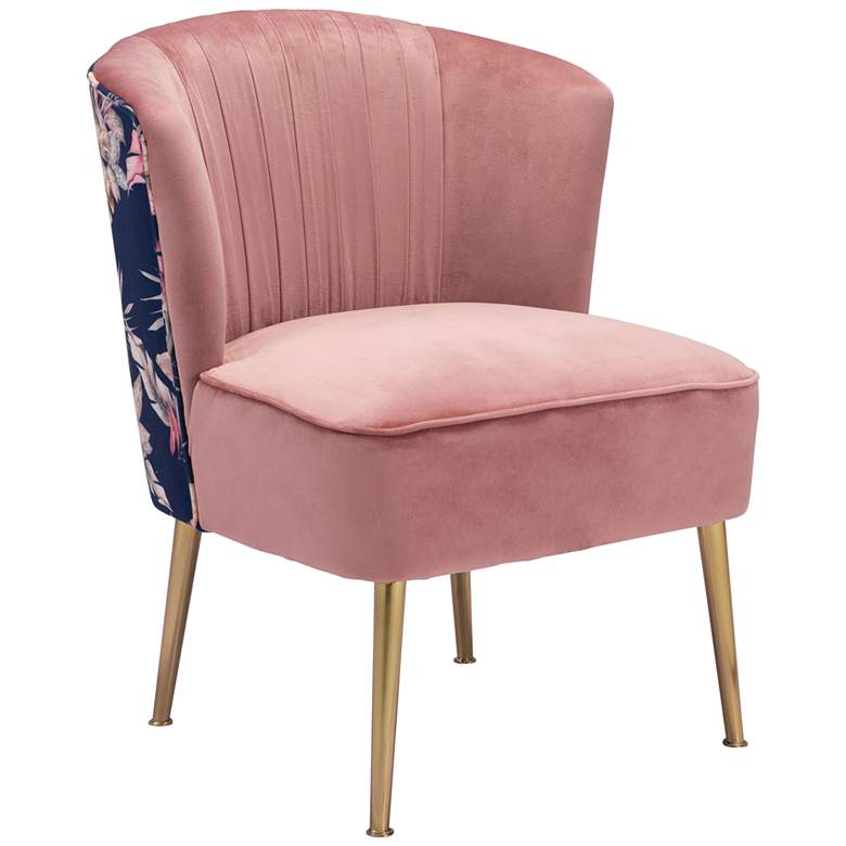 Image 1 Zuo Tina Pink Pleated and Foliage Print Accent Chair