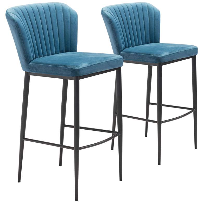 Image 1 Zuo Tolivere Blue Velvet Armless Bar Chairs Set of 2