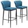 Zuo Tolivere Blue Velvet Armless Bar Chairs Set of 2