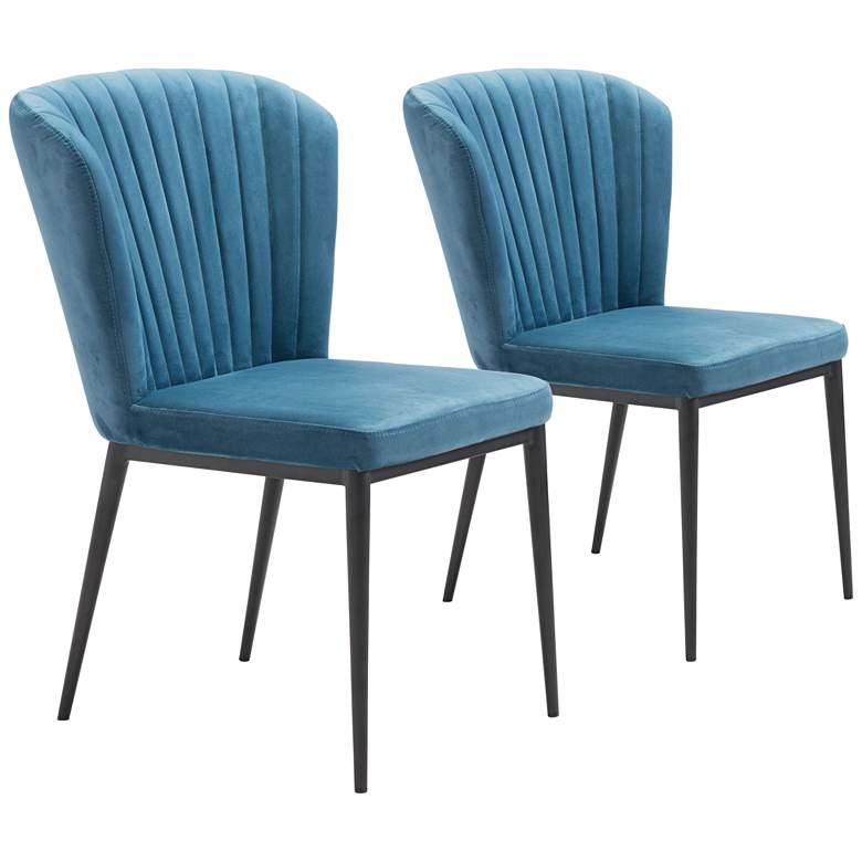 Image 1 Zuo Tolivere Blue Velvet Dining Chairs Set of 2