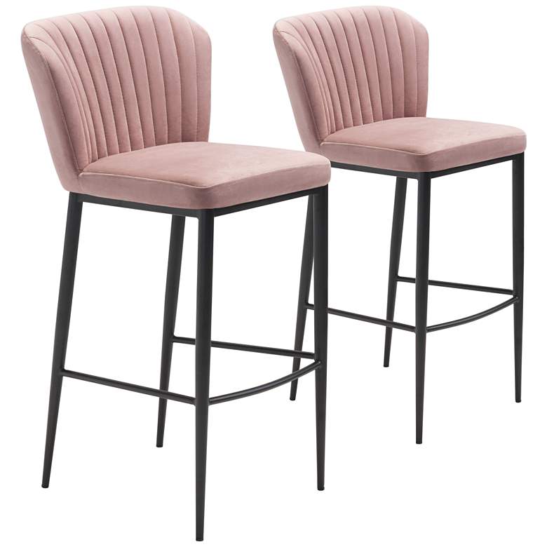 Image 1 Zuo Tolivere Pink Velvet Armless Bar Chairs Set of 2