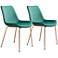 Zuo Tony Green Velvet Fabric Dining Chairs Set of 2