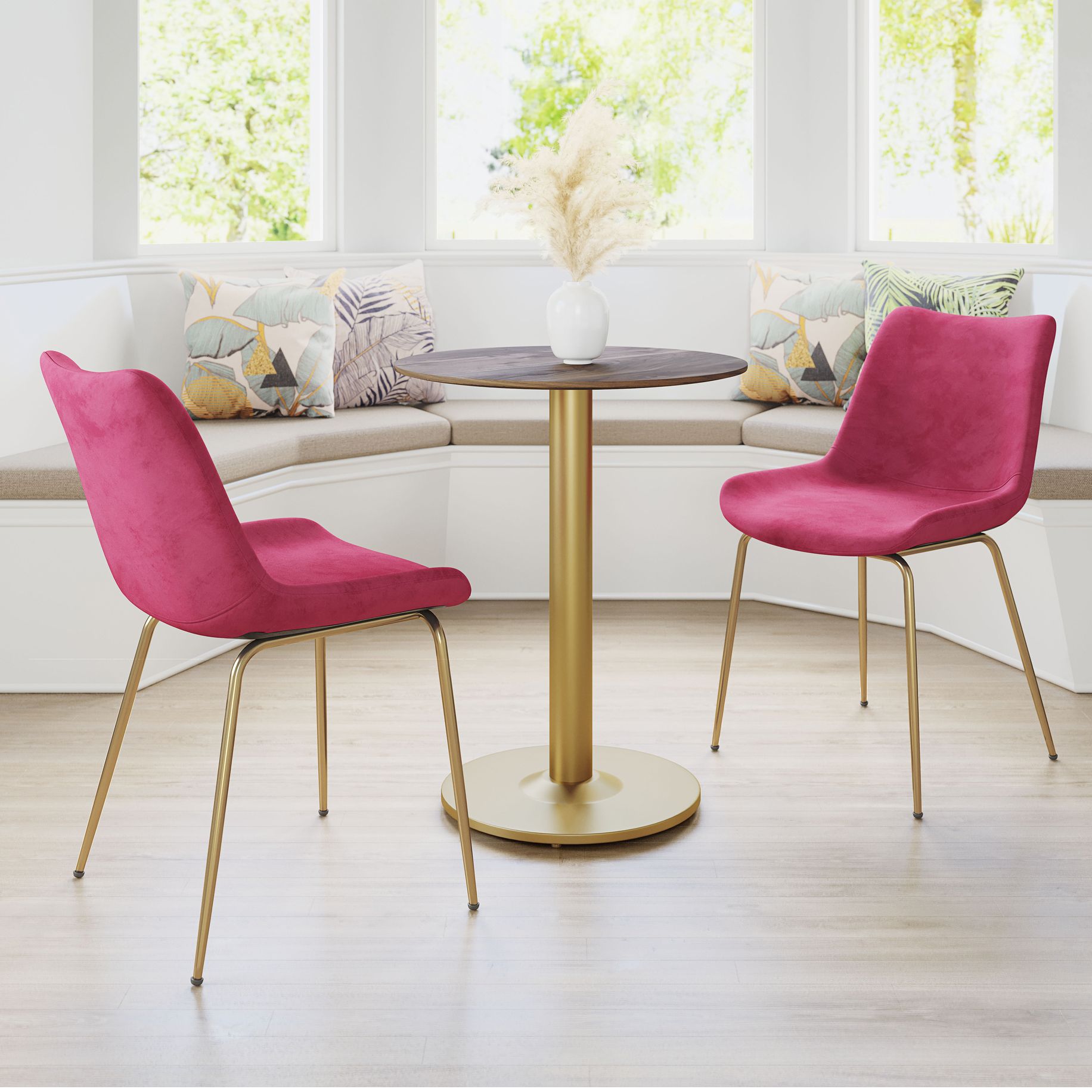 Pink fabric dining outlet chairs