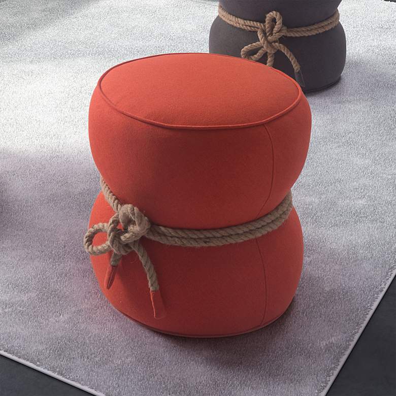 Image 1 Zuo Tubby Orange Fabric Round Modern Ottoman with Rope Trim