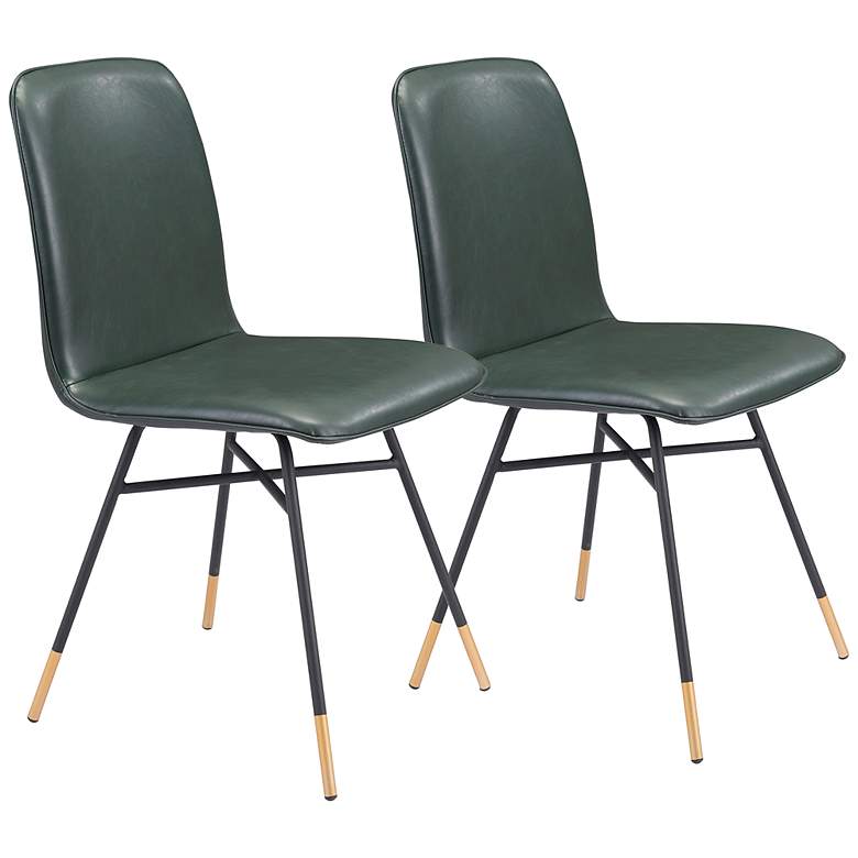 Image 2 Zuo Var Green Fabric Dining Chairs Set of 2