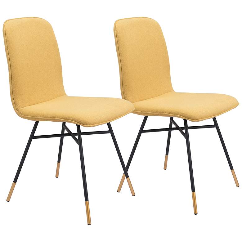 Image 2 Zuo Var Yellow Fabric Dining Chairs Set of 2