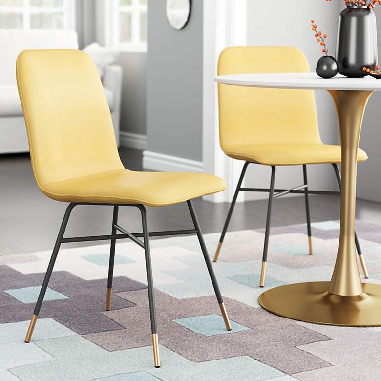 Image 1 Zuo Var Yellow Fabric Dining Chairs Set of 2