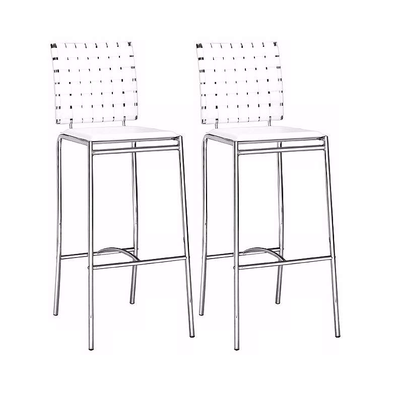 Image 1 Zuo White Leatherette Weave 41 inch High Set of 2 Bar Stools