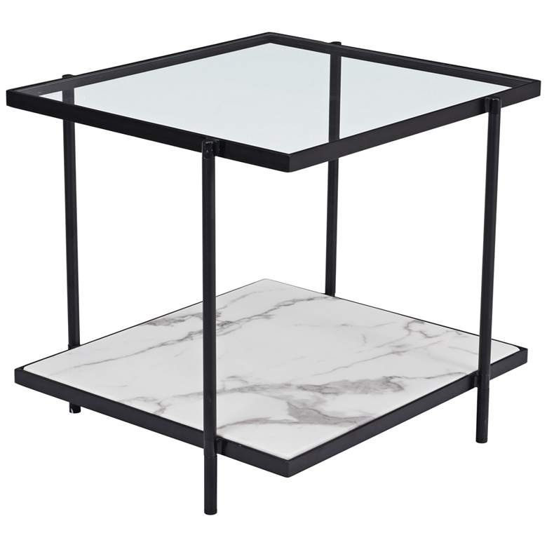 Image 1 Zuo Winslett 24 inch Wide Matte Black and White Marble End Table
