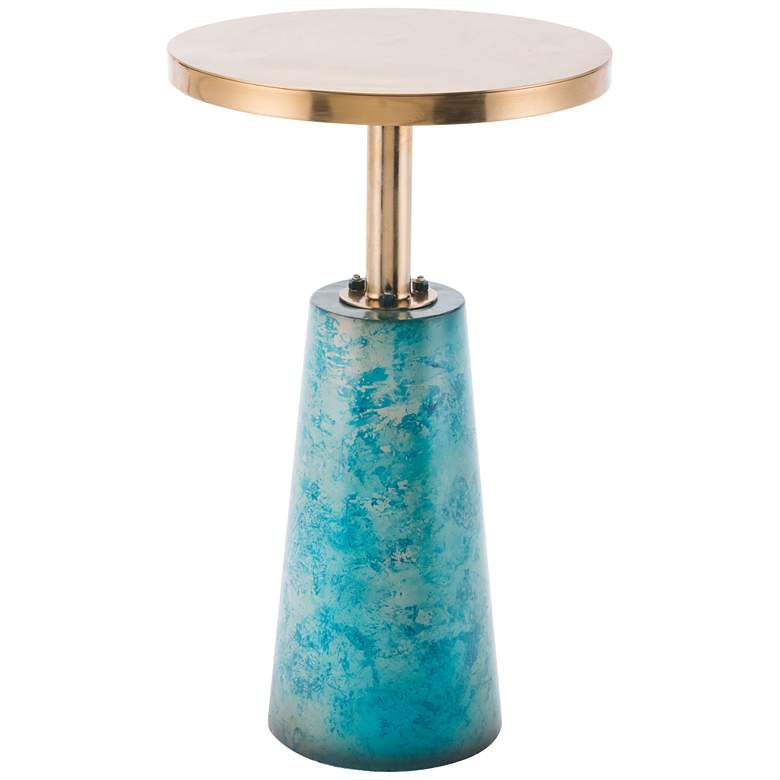 Image 1 Zuo Zaphire 12 inch Wide Teal Blue and Gold Round End Table