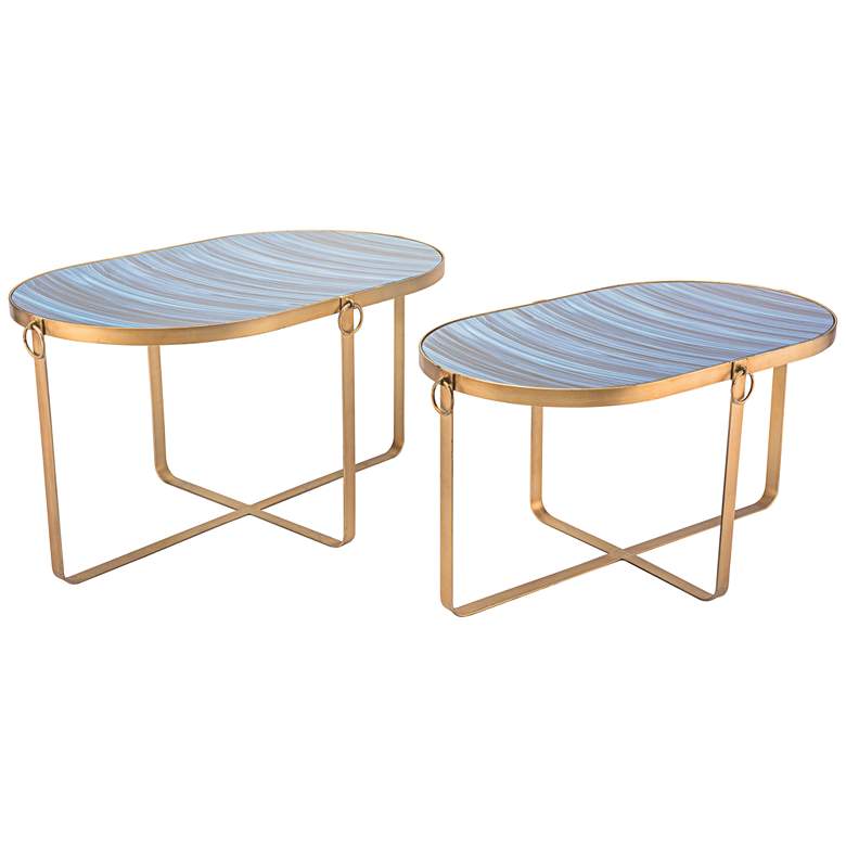 Image 1 Zuo Zaphire Blue and Antique Gold Accent Tables 2-Piece Set 