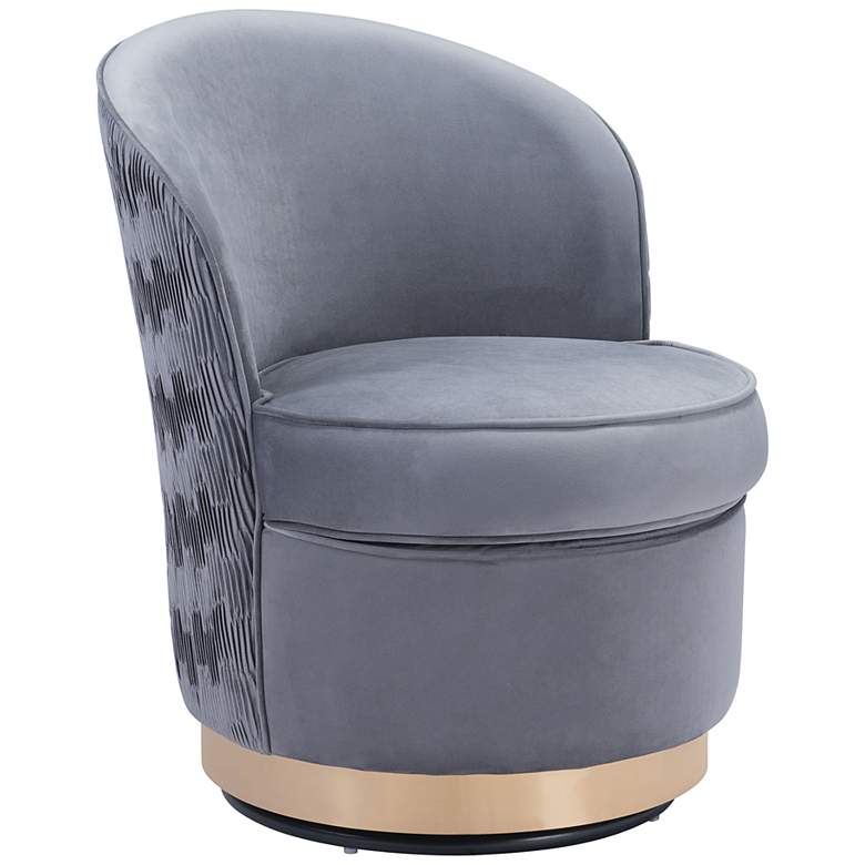 Image 1 Zuo Zelda Gray Velvet Fabric Swivel Accent Chair