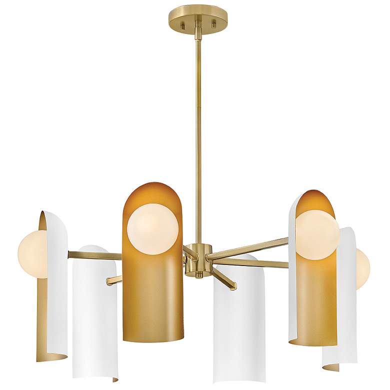 Image 1 Zuri 30"W Lacquered Brass and Off-White 6-Light Chandelier
