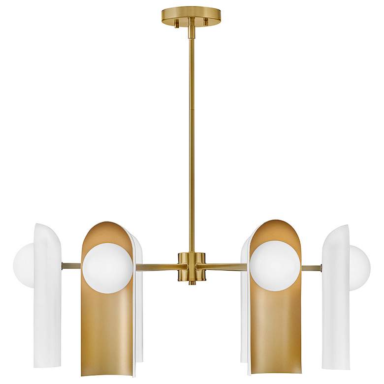 Image 2 Zuri 30"W Lacquered Brass and Off-White 6-Light Chandelier more views