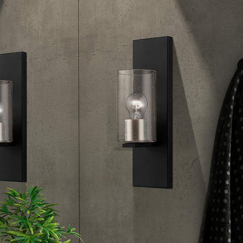 Image 1 Zurich 1 Light Black with Brushed Nickel Accents Wall Sconce