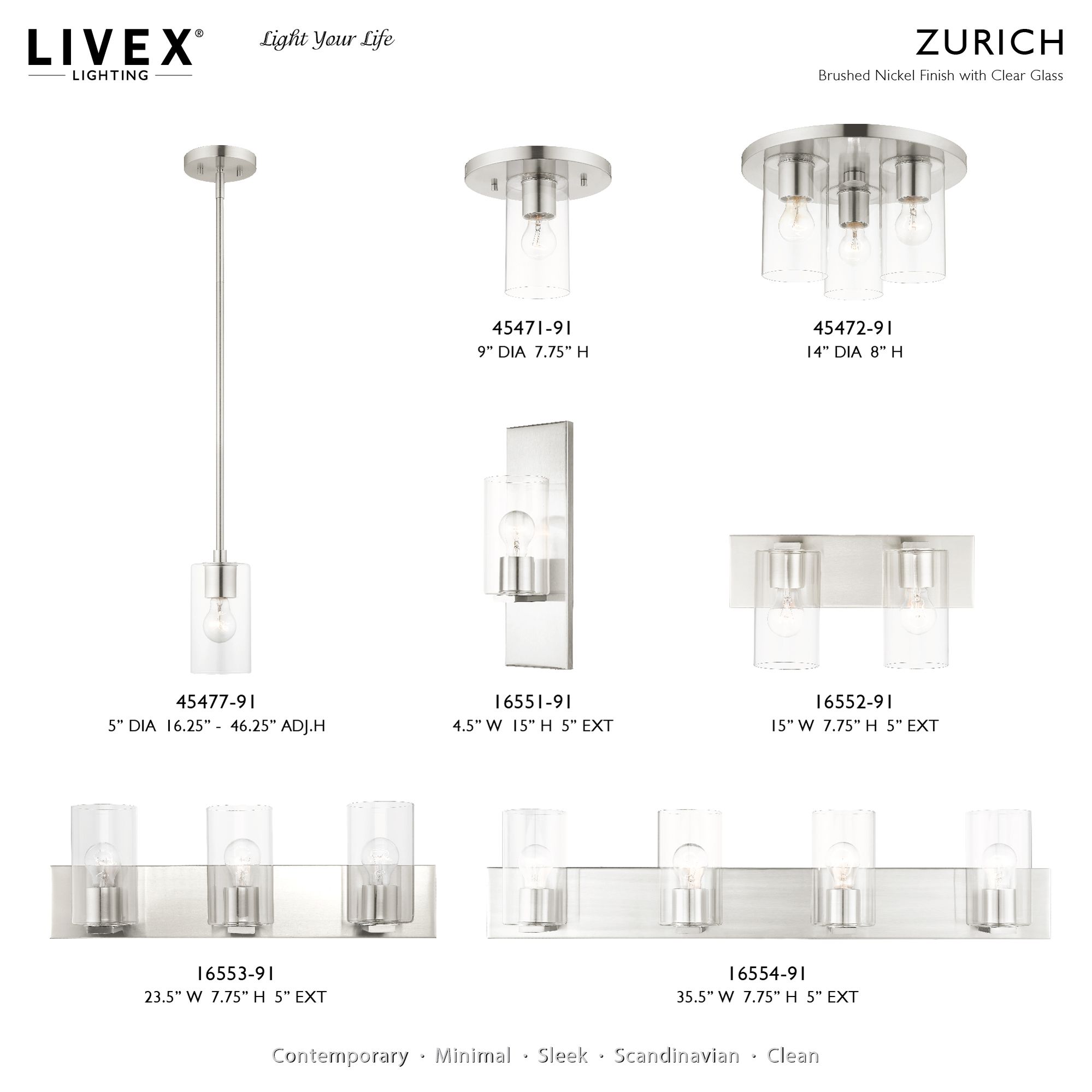 Zurich 1 Light Brushed Nickel Pendant