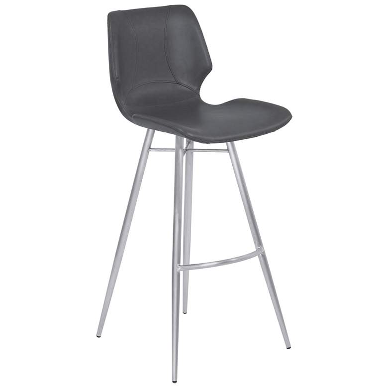 Image 1 Zurich 26 in. Metal Barstool in Vintage Gray Faux Leather, Stainless Steel