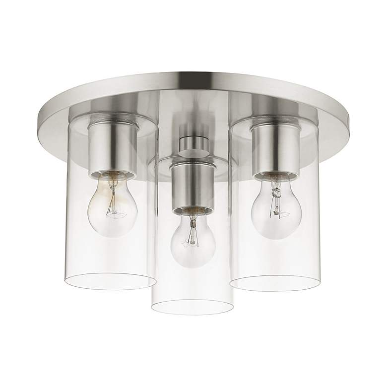 Image 3 Zurich 3 Light Brushed Nickel Flush Mount more views