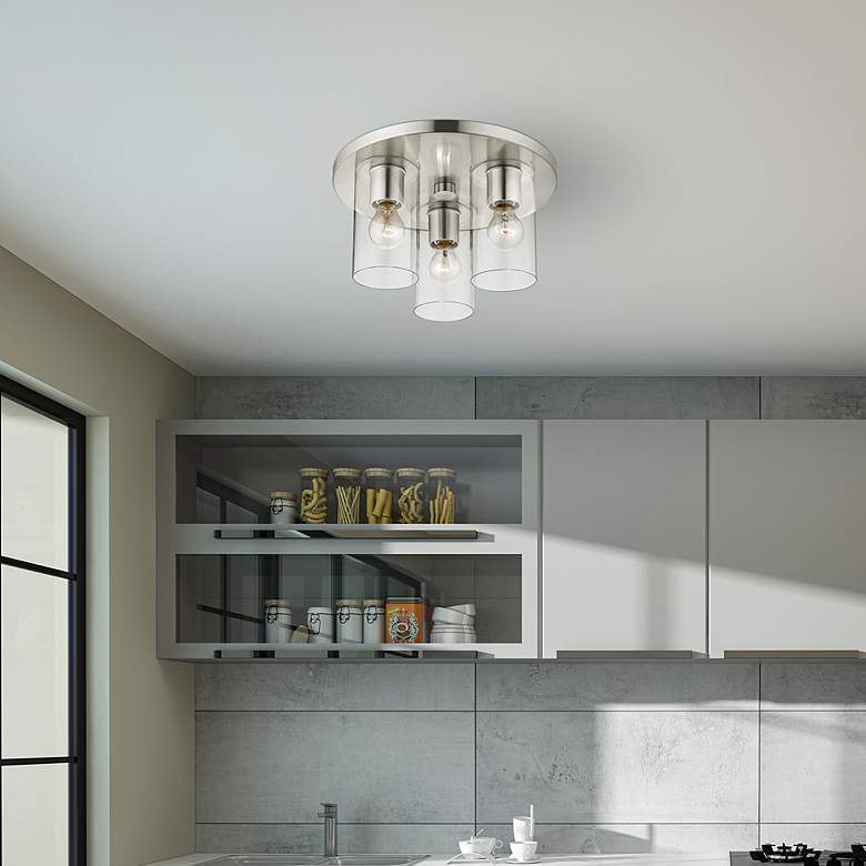 Image 7 Zurich 3 Light Brushed Nickel Flush Mount more views
