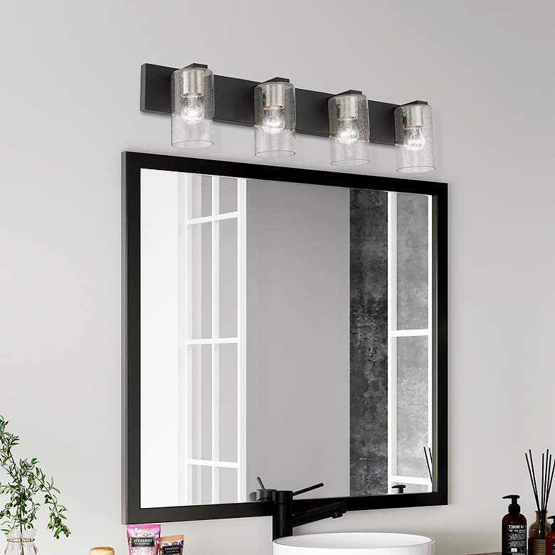 Image 1 Zurich 4 Light Black with Brushed Nickel Accents Large Vanity Sconce