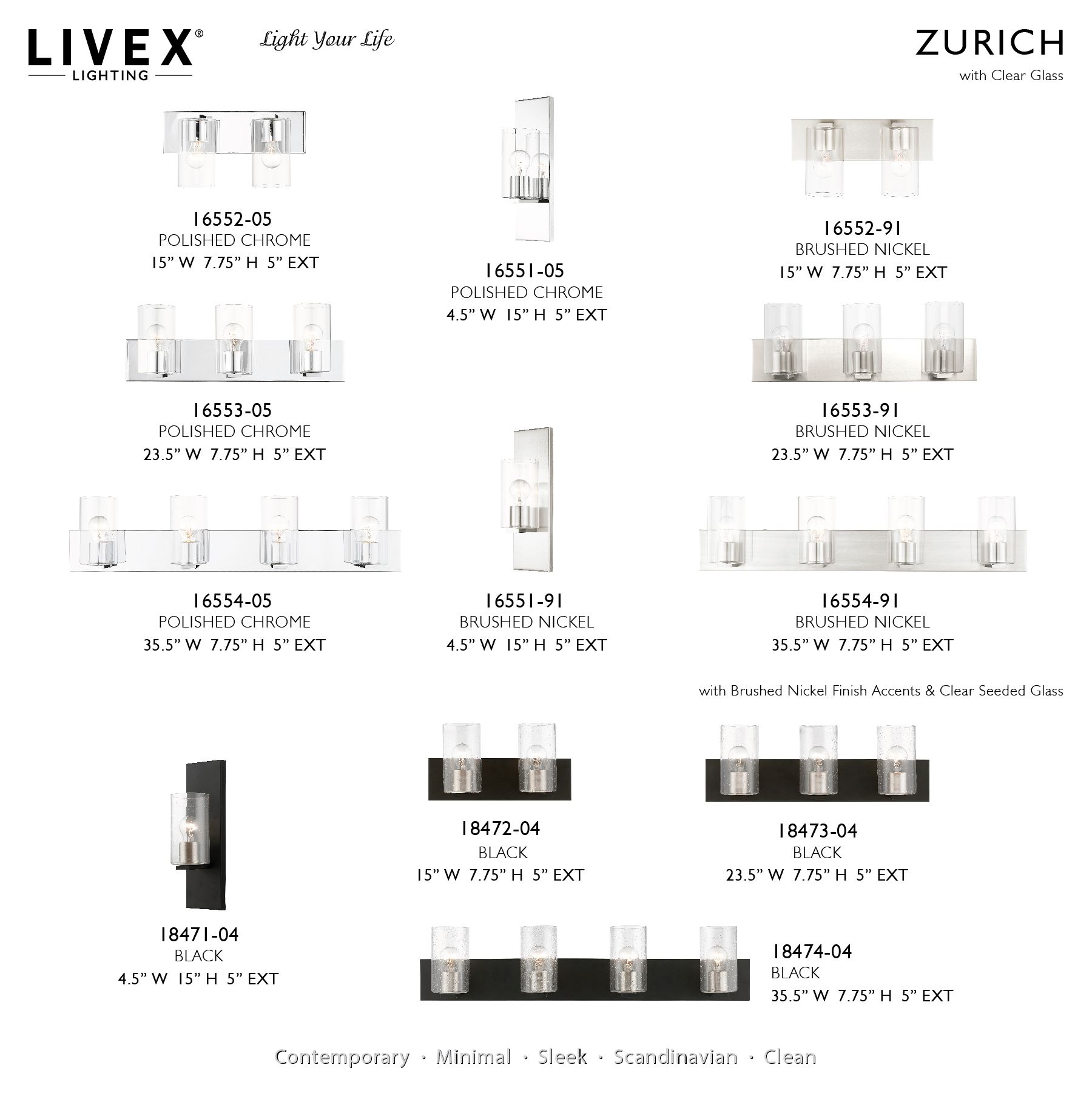 Zurich 4 Light Black with Brushed Nickel Accents Large Vanity Sconce