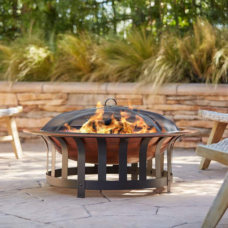 Image 1 Zurich 40" Wide Faux Copper Bowl Outdoor Fire Pit