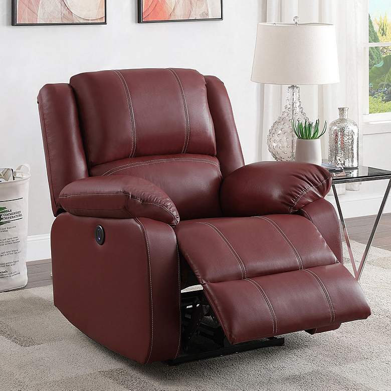 Image 1 Zuriel Red Faux Leather Adjustable Power Recliner with USB Port