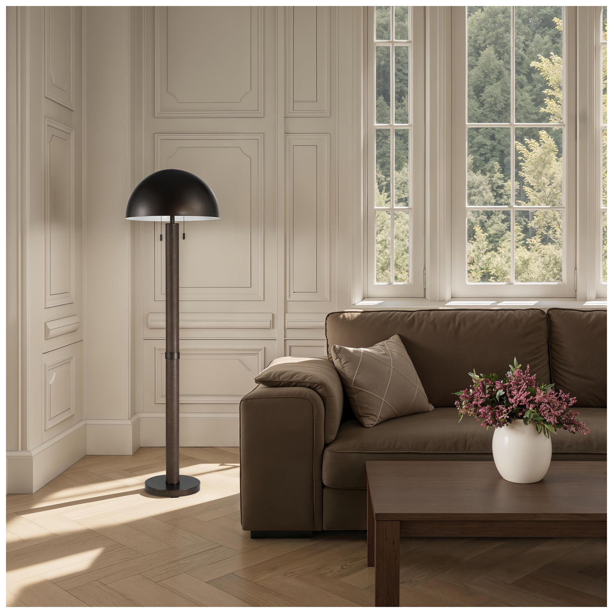Image 2 Zyra 67" Tall Matte Dark Bronze Floor Lamp with Tapered Linen Shade more views