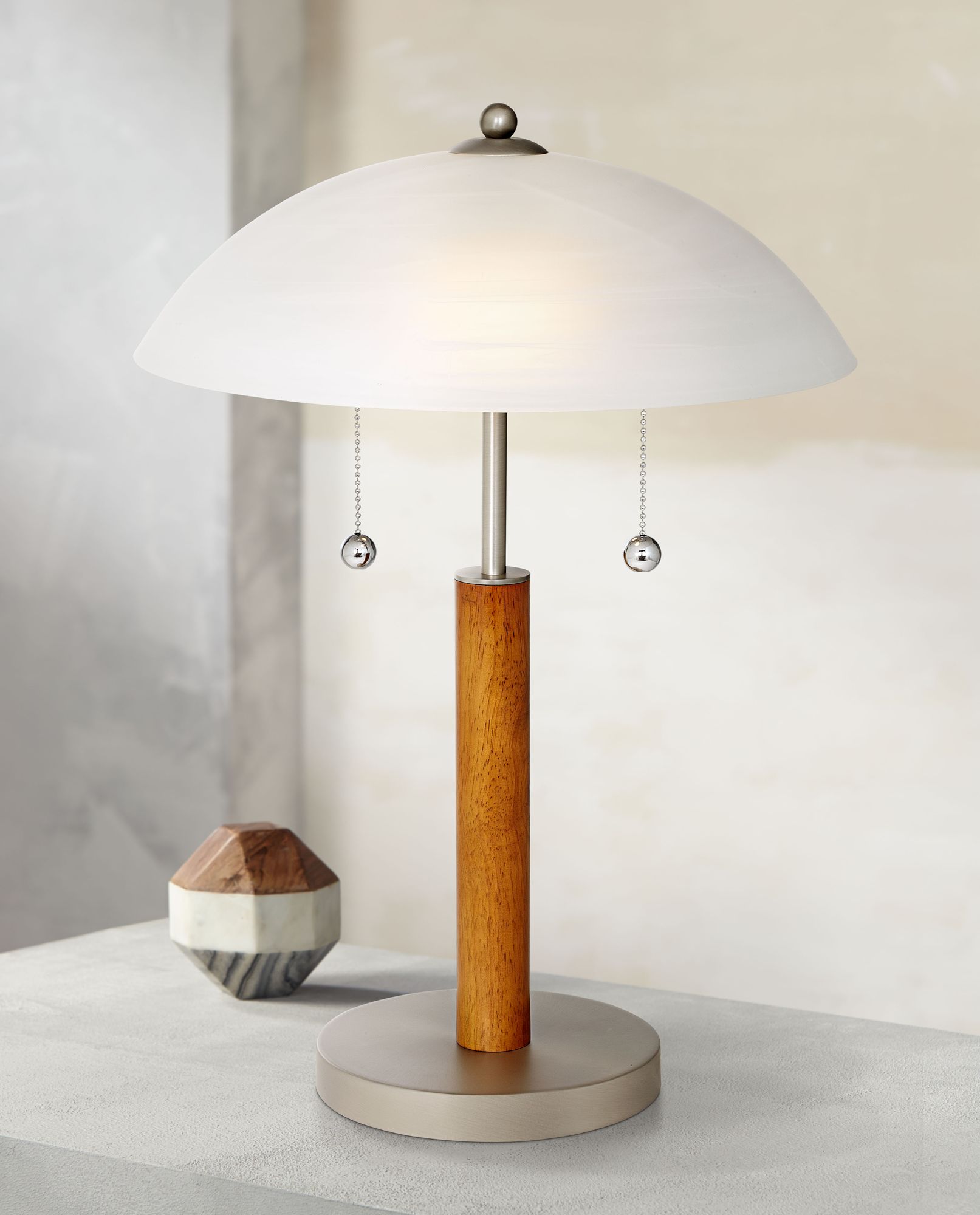 Orbital 19 12" High Brushed Nickel and Wood Table Lamp