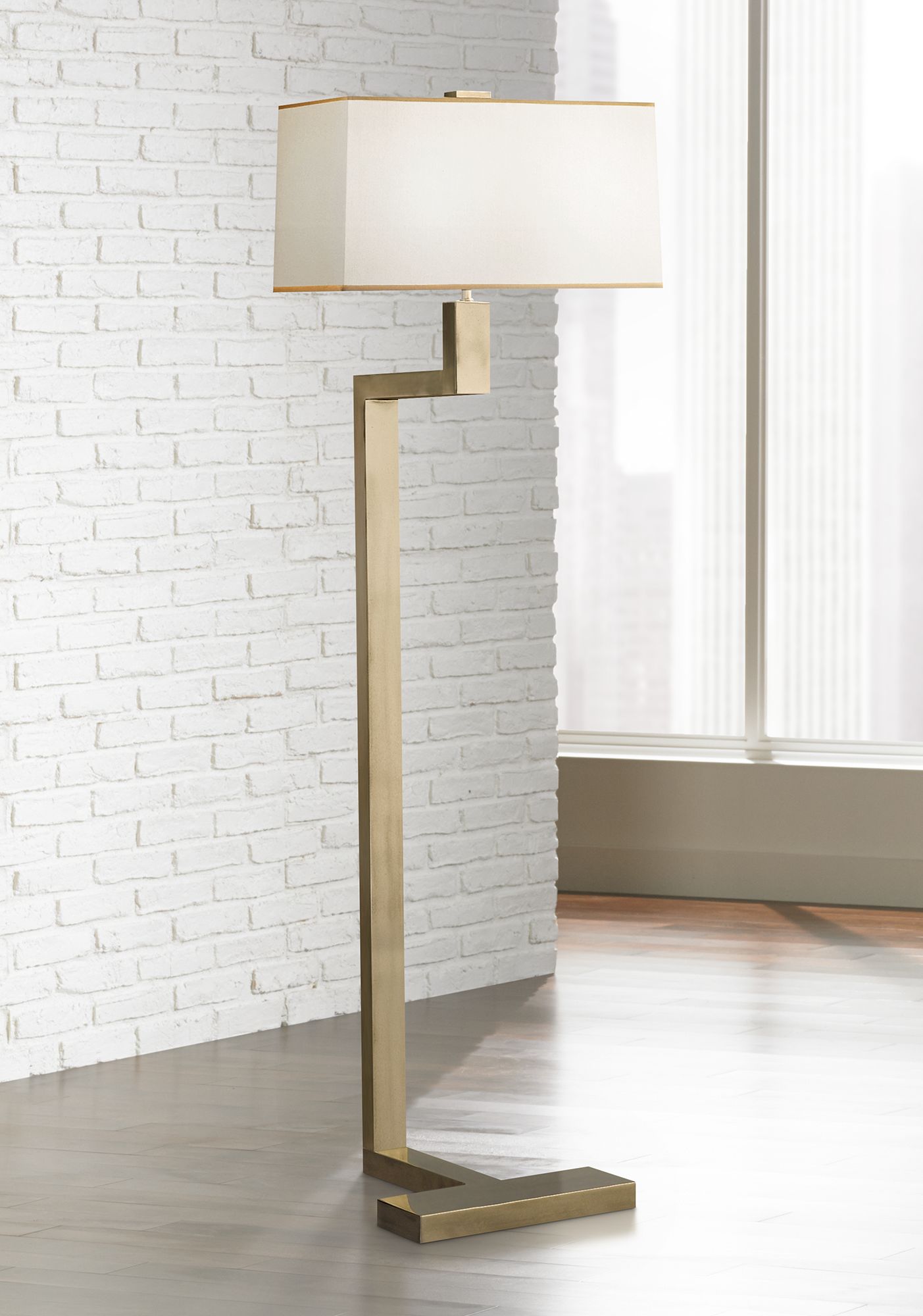 Doughnut Antique Silver Finish Angular Floor Lamp