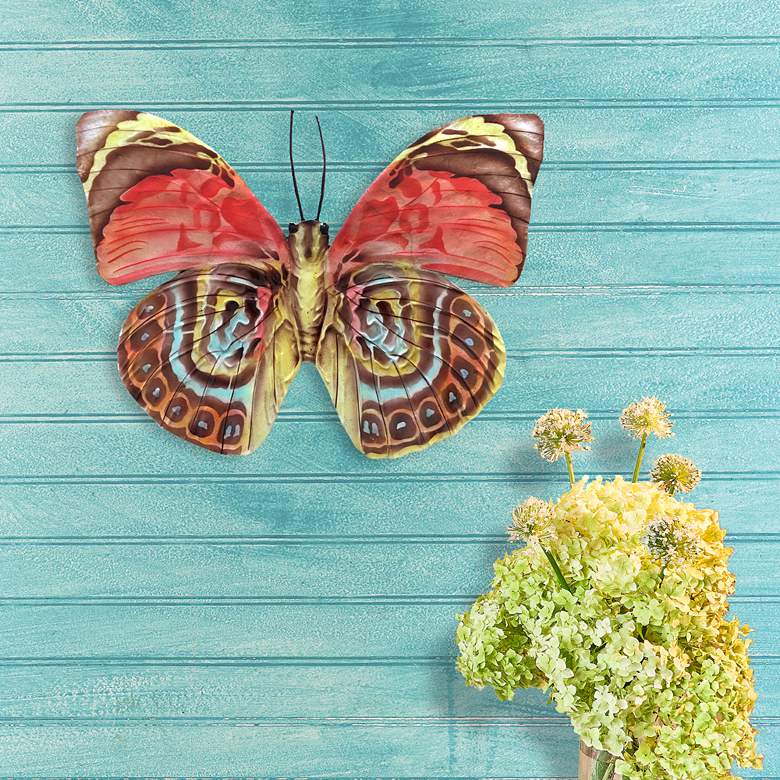 Eangee Butterfly 11&quot;W Red Multi-Color Capiz Shell Wall Decor