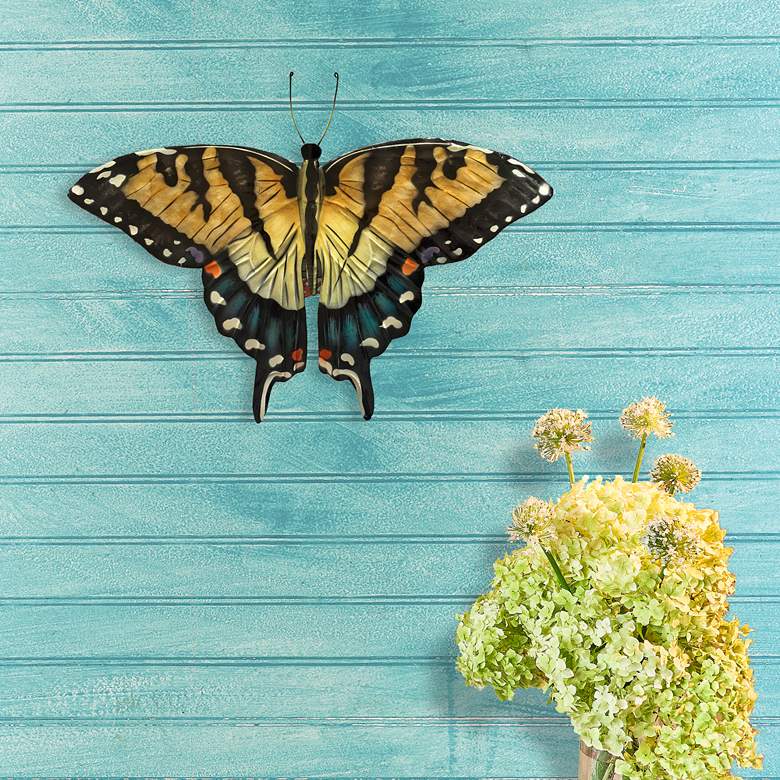 Image 1 Swallowtail Butterfly 11"W Gold Blue Capiz Shell Wall Decor